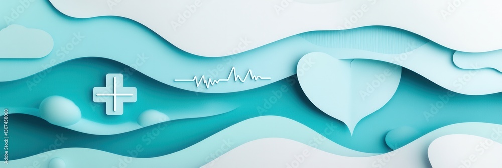 Poster layered paper art design featuring calming blue tones and subtle medical symbols for health related 