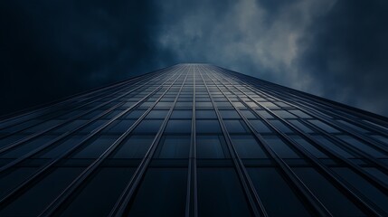 Fototapeta premium Close-up image of a skyscraper showcasing geometric architecture details.