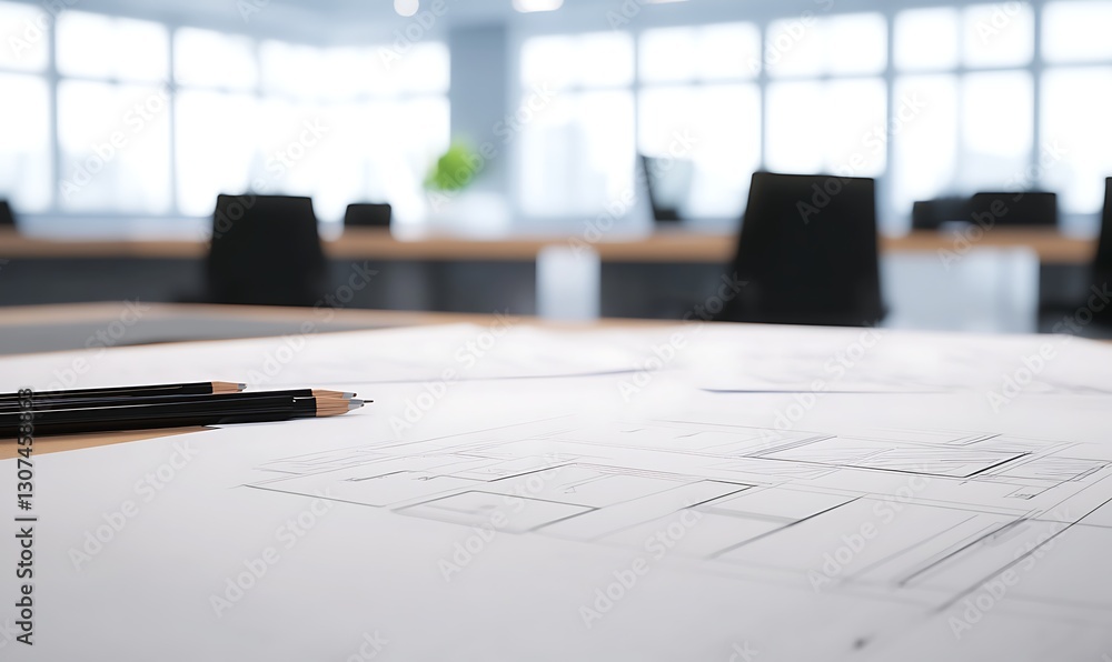Leinwandbilder Architectural design studio workspace featuring a draft and modern elements in a visually appealing setup.