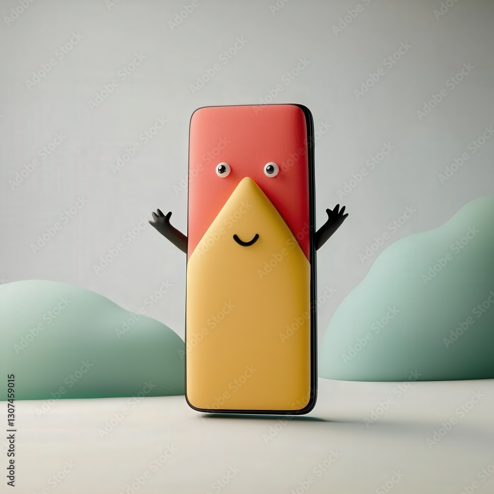 Poster spam call phone security concept. playful smartphone character with a colorful design and cheerful e