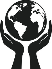 Hands Holding the Earth - Global Protection Silhouette Vector Illustration