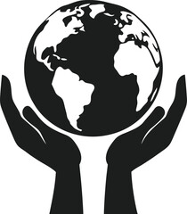 Hands Holding Earth - Environmental Protection Silhouette Vector Illustration
