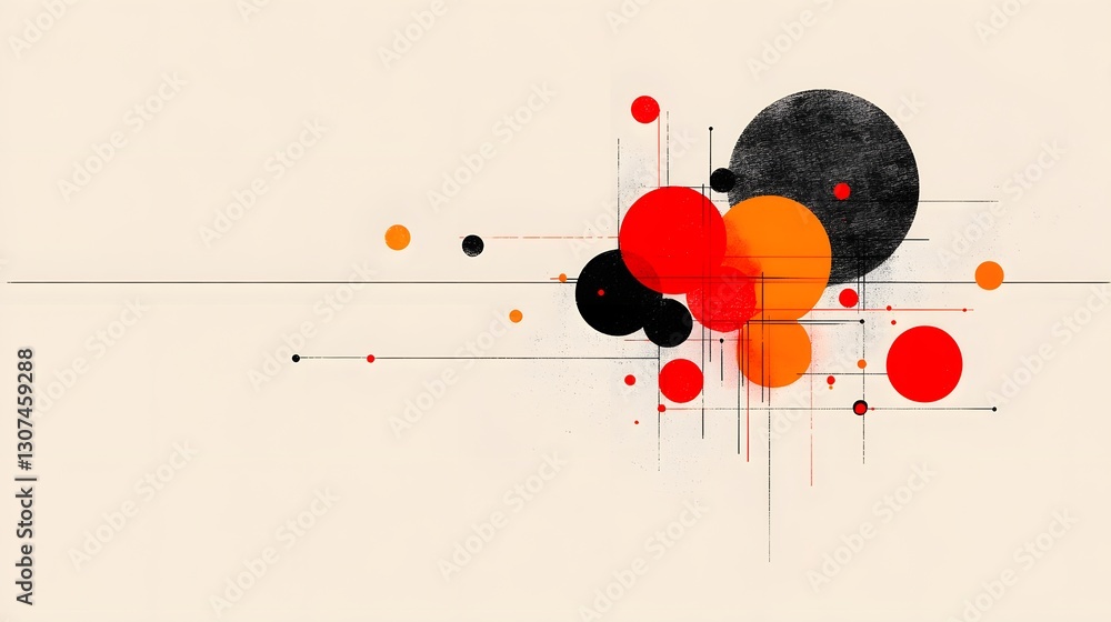 Poster abstract geometric composition with circles and lines in warm tones
