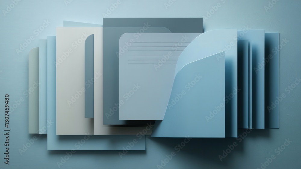 Poster Professional paper art background with geometric shapes in muted blue and gray tones for creative projects and presentations Generative AI