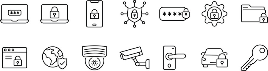 Comprehensive Security Icons,Digital Protection, Locks, and Access Control Symbols.