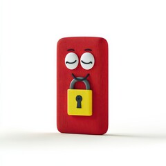 spam call phone security concept. Playful red character with a lock and eyes, designed for fun visuals.