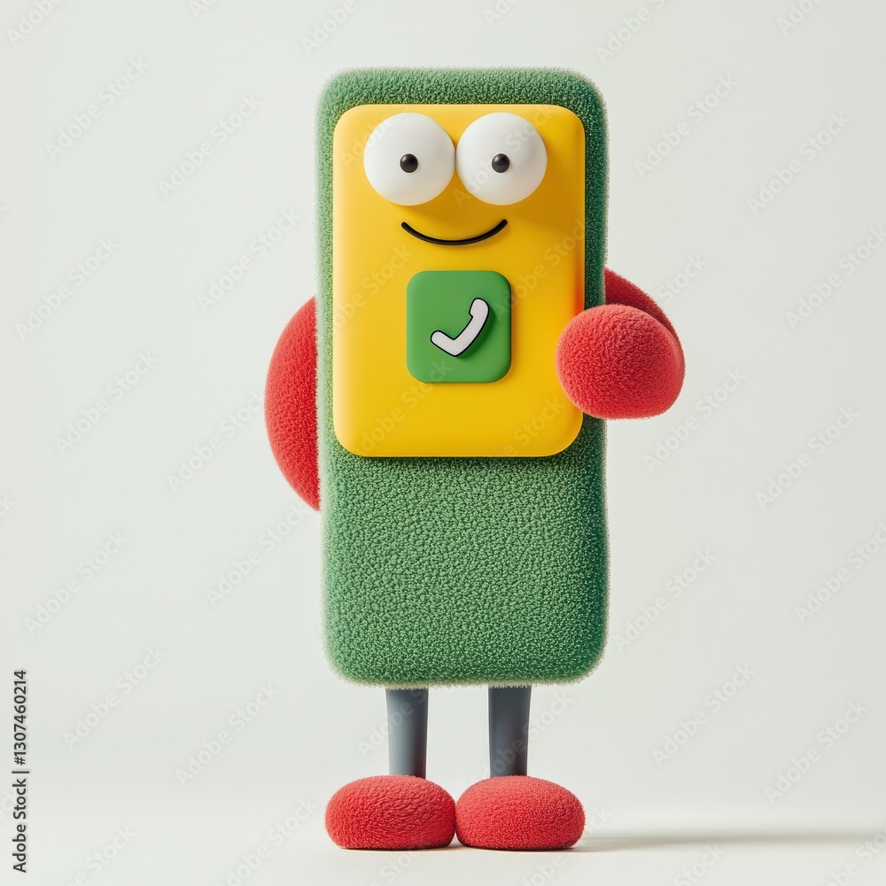 Poster spam call phone security concept. playful cartoon smartphone character with arms and a cheerful expr