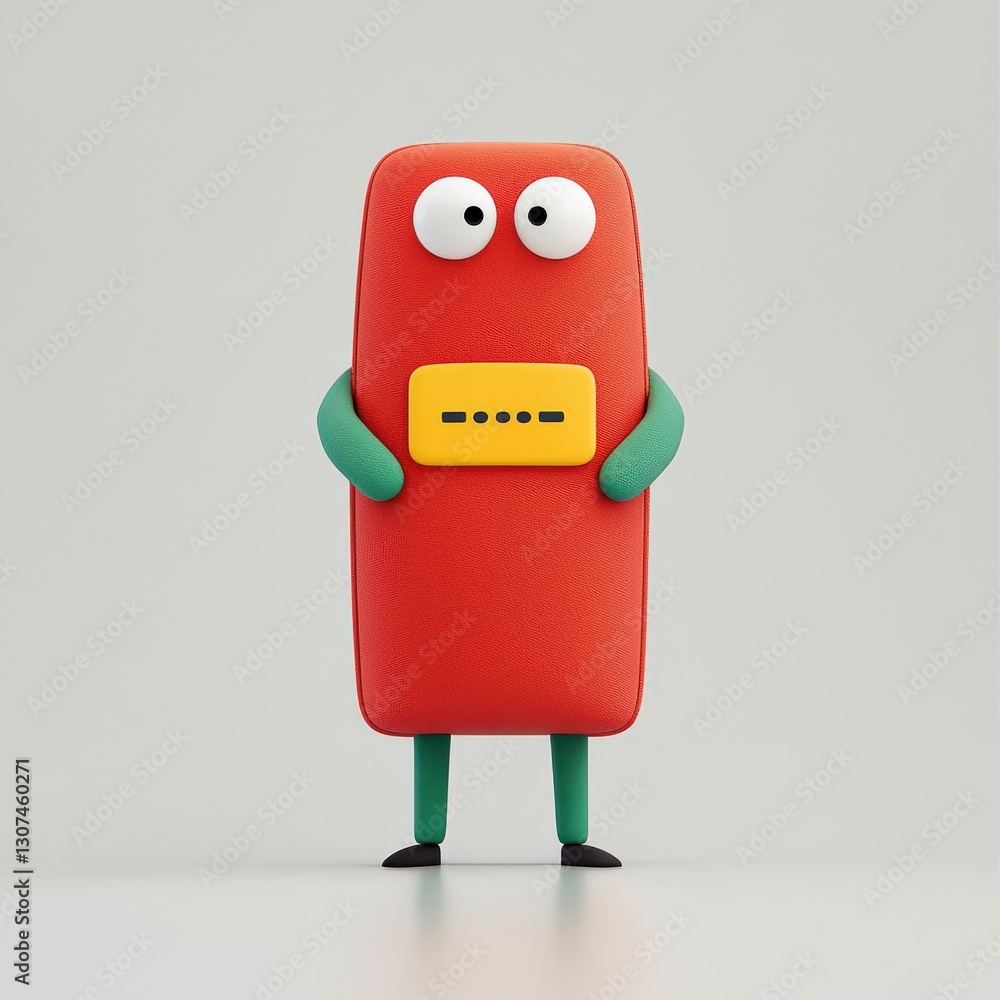 Poster spam call phone security concept. colorful cartoon character with a rectangular shape holding a card