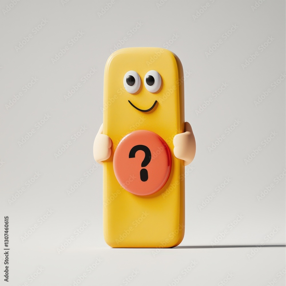 Poster spam call phone security concept. playful yellow character with a question mark on its chest.