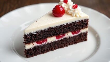 Chocolate Cherry Cake Slice on Plate (1)
