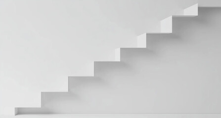 White stairs in minimalism, simplicity, light and shadow style in pure white space background. White staircase floating in mid-air.