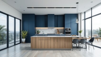Modern Kitchen Interior, City View