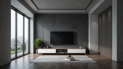 Modern Living Room with City View