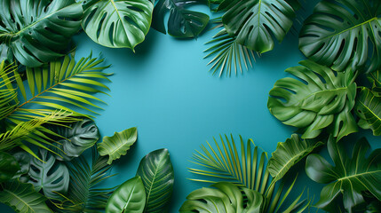 Leaf Frame on a Pastel Background, Natural Botanical Border Design  
