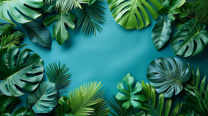 Leaf Frame on a Pastel Background, Natural Botanical Border Design  
