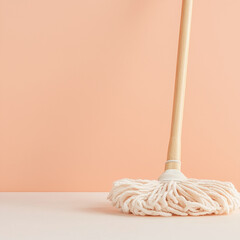 Mop and Cleaning Equipment on a Pastel Background, Housekeeping and Hygiene Concept  
