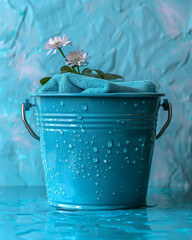 Mop and Cleaning Equipment on a Pastel Background, Housekeeping and Hygiene Concept  

