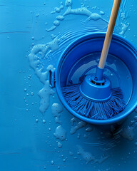 Mop and Cleaning Equipment on a Pastel Background, Housekeeping and Hygiene Concept  
