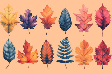 Colorful Various Leaves on a Pastel Background, Nature and Botanical Concept  
