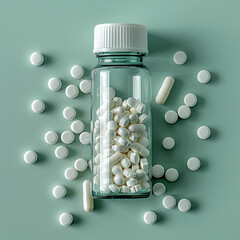 Various Medications and Pills on a Pastel Background, Pharmaceutical Drugs, Healthcare Concept  
