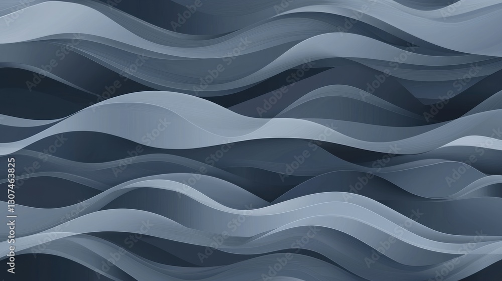Poster abstract image depicting waves of layered gray flowing lines