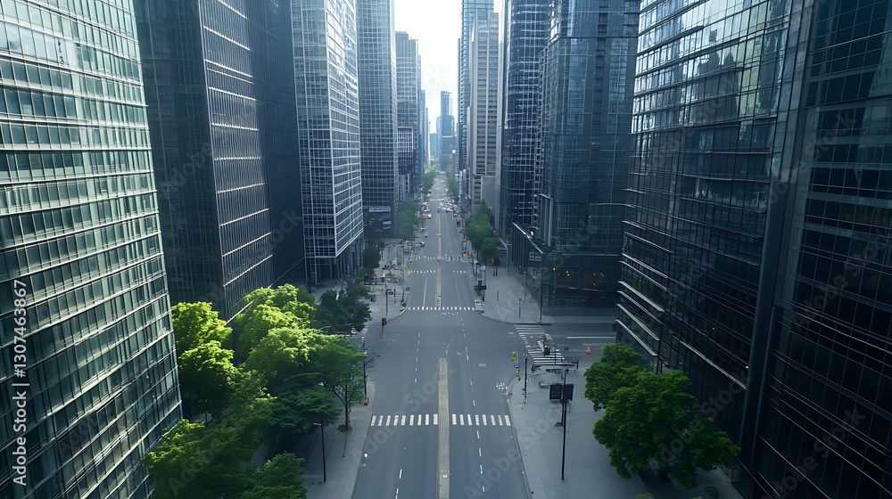 Poster high-resolution aerial view of a city intersection with surrounding buildings and streets.