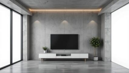 Modern Concrete Living Room, TV Area