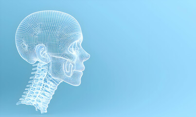 Obraz premium Wireframe Human Skull and Neck Anatomy on Soft Blue Background