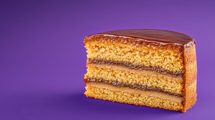 Fototapeta premium Delicious Layered Chocolate Cake on Purple Background
