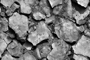 Seamless concrete stone debris cracked and broken clay pieces, showcasing a textured surface in shades of gray. The irregular shapes and patterns create a natural, earthy aesthetic.