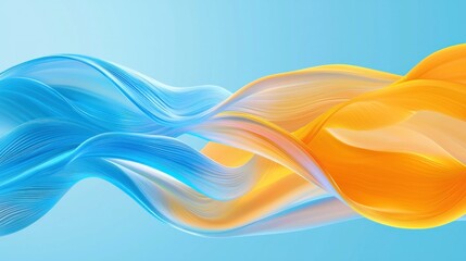 Fototapeta premium Blue and Orange Wavy Abstract Forms Against Light Blue Background