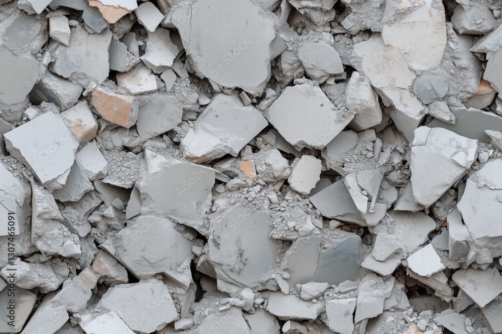 Poster seamless concrete stone debris textured surface made of broken pieces of gray concrete or plaster. t