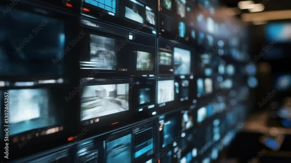 Aufkleber surveillance technology dynamically displaying multiple video feeds rapidly changing across digital 
