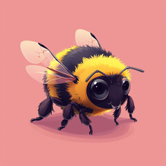Fototapeta premium Cute Cartoon Bee on a Soft Pink Background