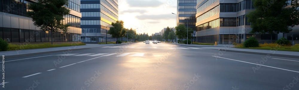 Leinwandbilder a serene dawn city intersection scene surrounded by modern architecture captured in a high-quality i