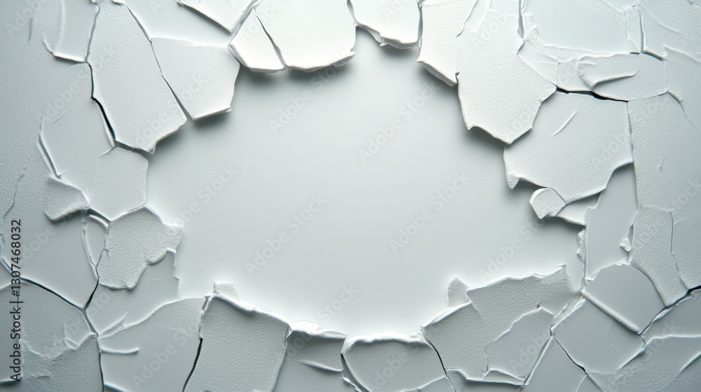 Poster abstract background of cracked white surface creating a central empty space. the texture is rough an