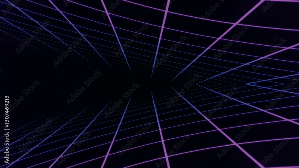 Poster retro perspective grid in infinity. abstract landscape grid lines, background image. digital wirefra