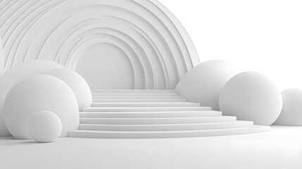 Fototapeta premium Modern Minimalist Staircase with Circular Elements and Soft Curves