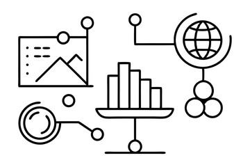 Abstract Outline Icons for Data, Analytics, and Digital Concepts

