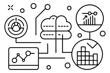 Abstract Outline Icons for Data, Analytics, and Digital Concepts

