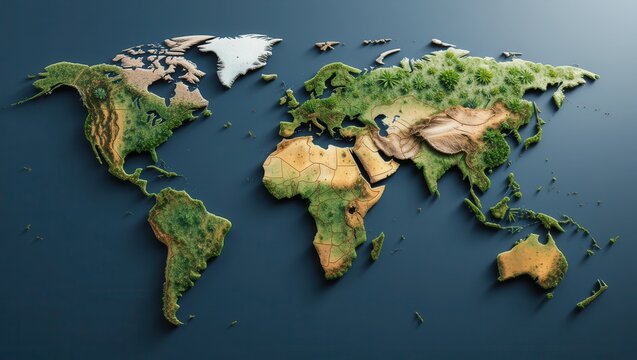 Fototapeta World Map Relief Graphical Representation