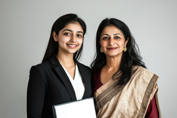 Young Indian Female Lawyer Standing Proudly with Her Mother