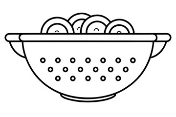 Detailed Colander Line Art Illustration for Kitchen and Cooking Designs


