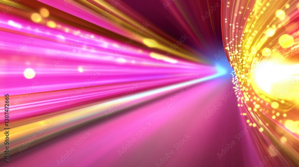 Poster abstract image of vibrant pink and gold light streaks converging towards a bright center, creating a