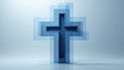 Fototapeta premium A pixelated digital cross on a blurred background.