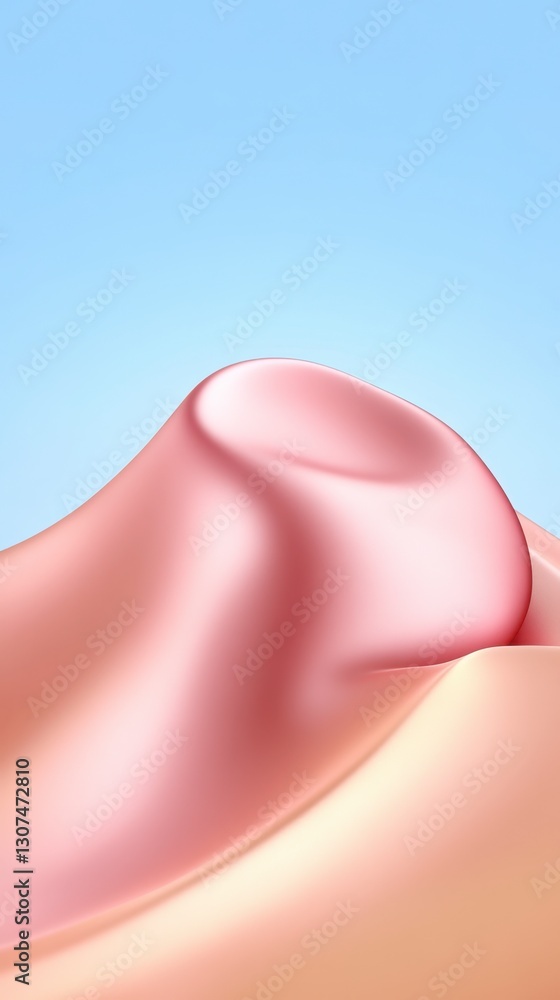 Poster abstract image of a pink and peach colored, smooth, undulating form resembling a hill or dune agains