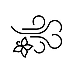 Wind icon with flower design, representing nature and freshness, black outline, modern design