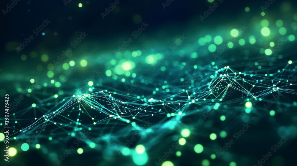 Poster abstract network connection, digital data stream, glowing particles, technology background