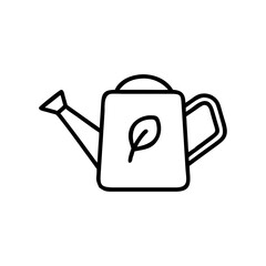 Obraz premium Watering can icon with leaf, symbolizes gardening and care, black outline, modern design