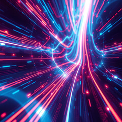 Fototapeta premium Mesmerizing Futuristic Light Trails: Cybernetic Technology & Neon Energy Paths
